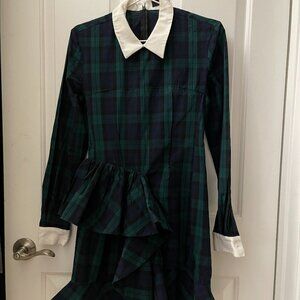 Green and Blue Plaid Dress with Ruffles